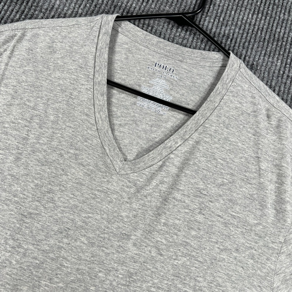 Polo Ralph Lauren Shirt Mens Large Gray Short Sleeve V Neck Casual Comfort